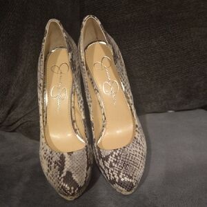 Jessica Simpson Snake-Print Pumps in Beige and Brown